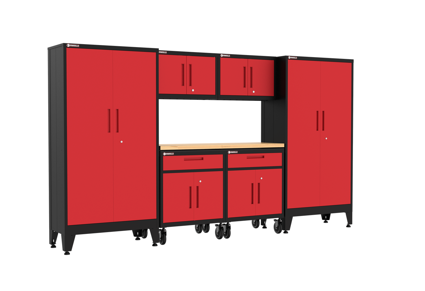 7-Piece Garage Cabinet Storage and Organization Set with Wheels in Red