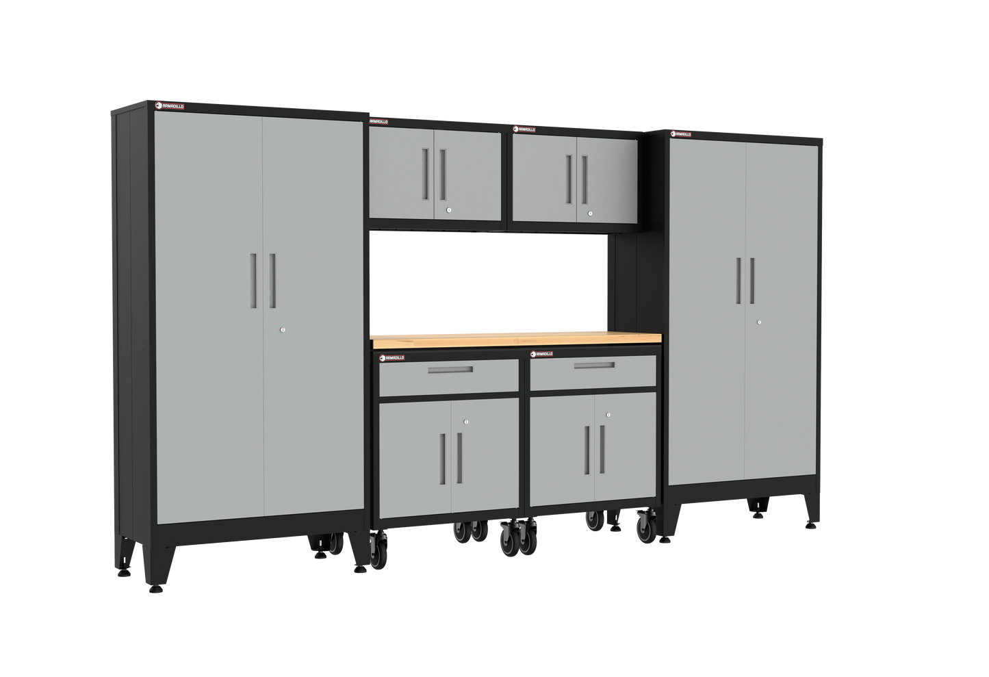 7-Piece Garage Cabinet Storage and Organization Set with Wheels in Grey