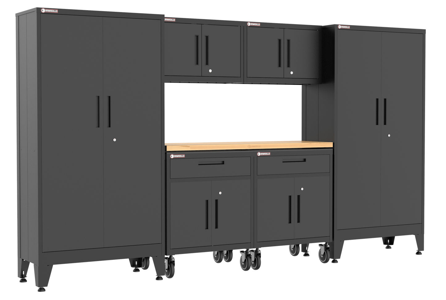 7-Piece Garage Cabinet Storage and Organization Set with Wheels in Black