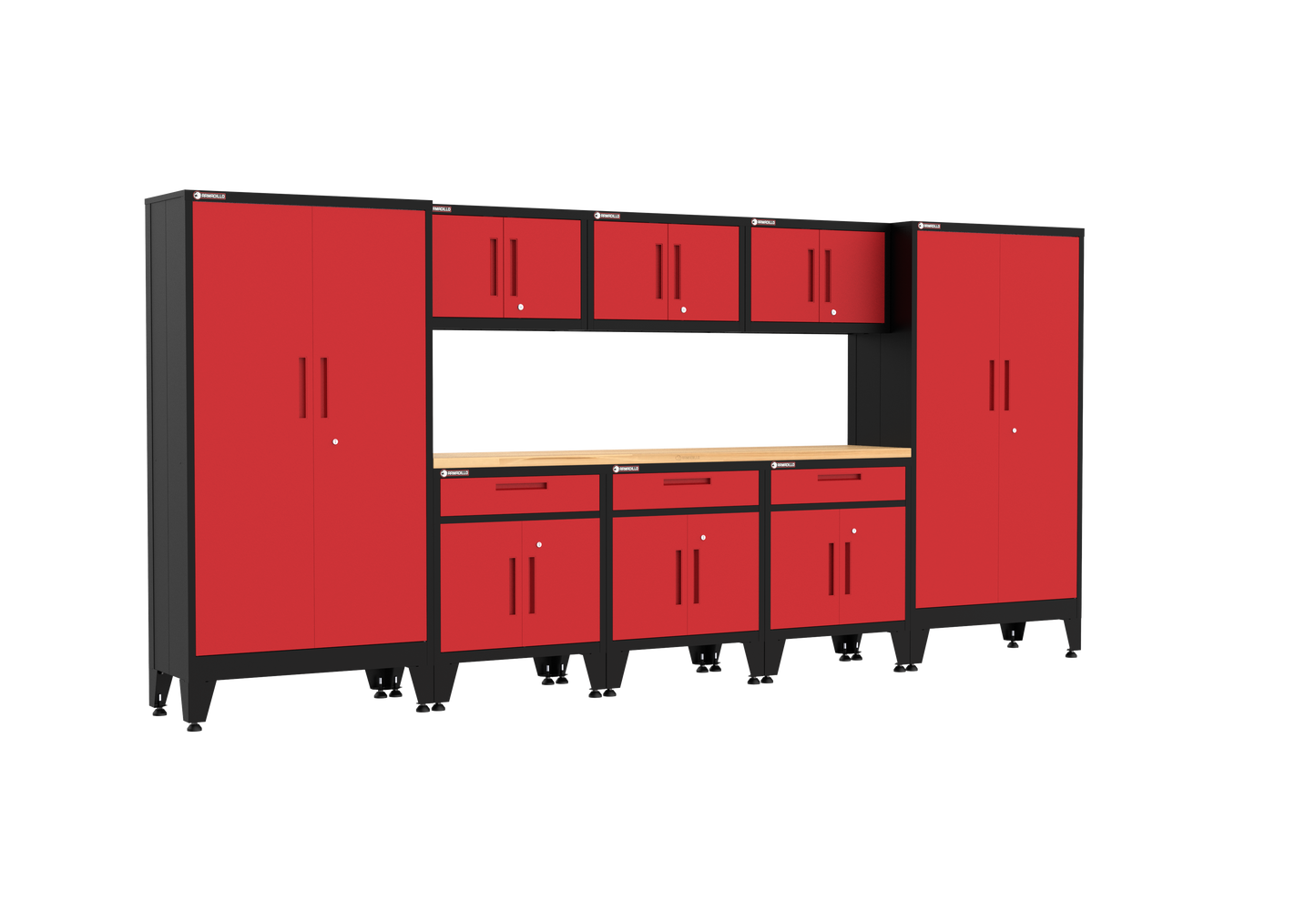 9-Piece Garage Cabinet Storage and Organization Set with Levelers in Red