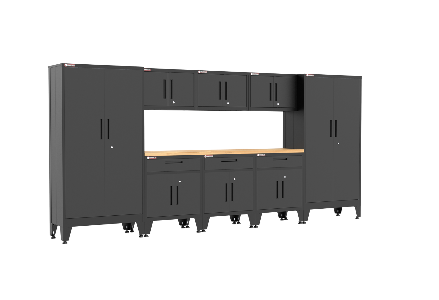 9-Piece Garage Cabinet Storage and Organization Set with Levelers in Black