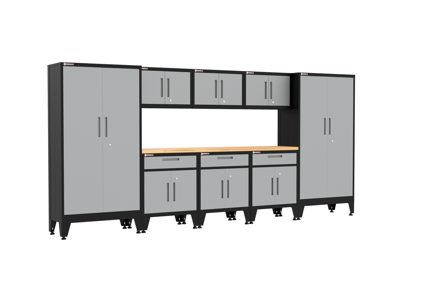 9-Piece Garage Cabinet Storage and Organization Set with Levelers in Grey