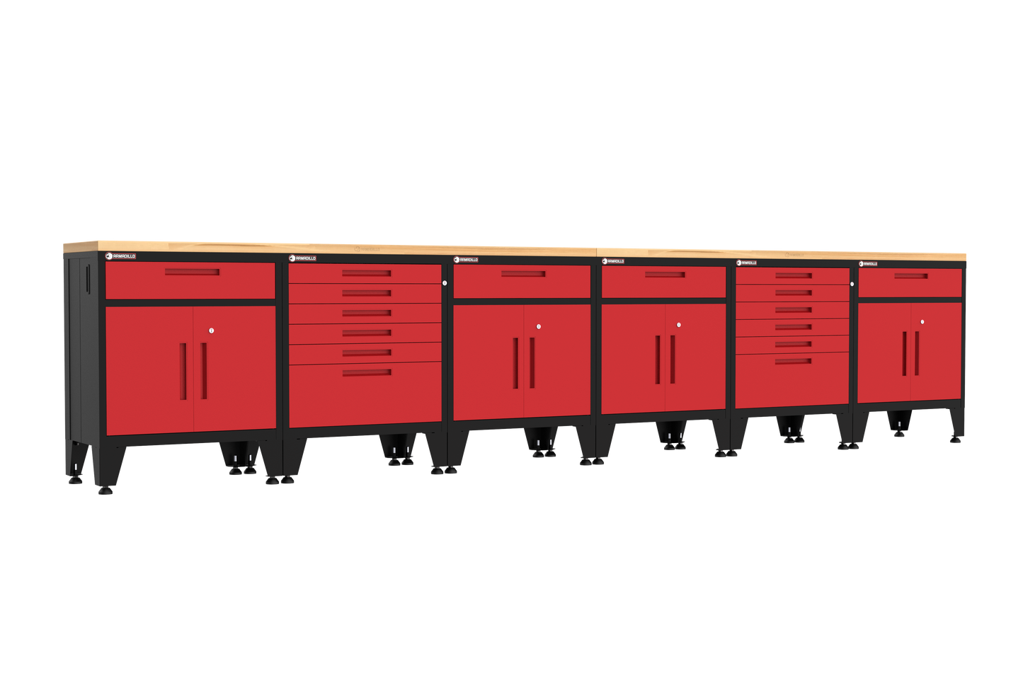 8-Piece Garage Cabinet Storage and Organization Set with Levelers in Red