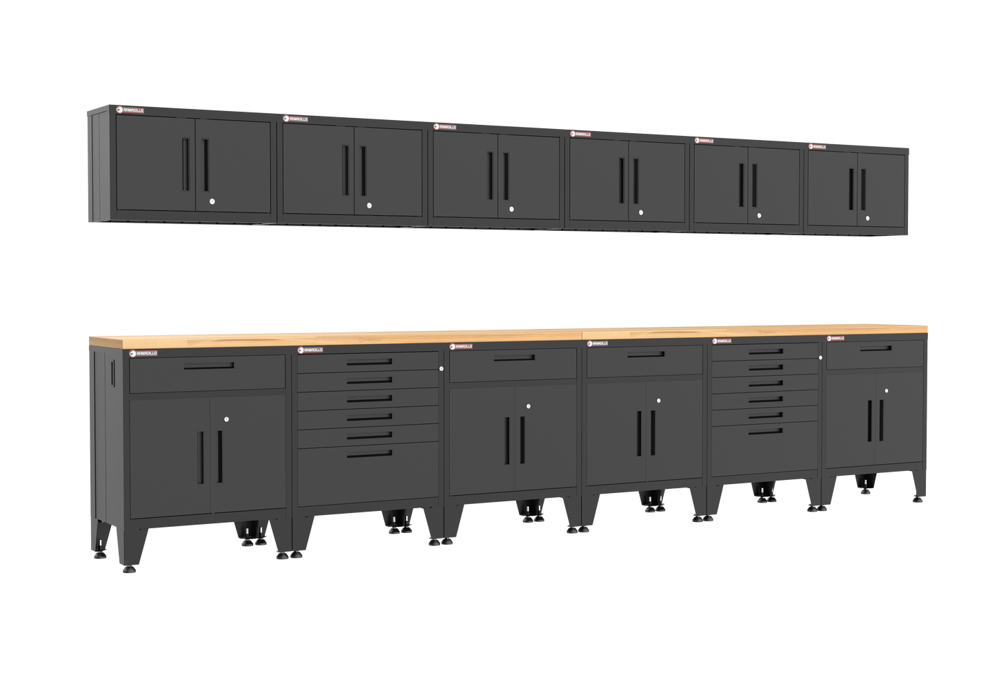14-Piece Garage Cabinet Storage and Organization Set with Levelers in Black
