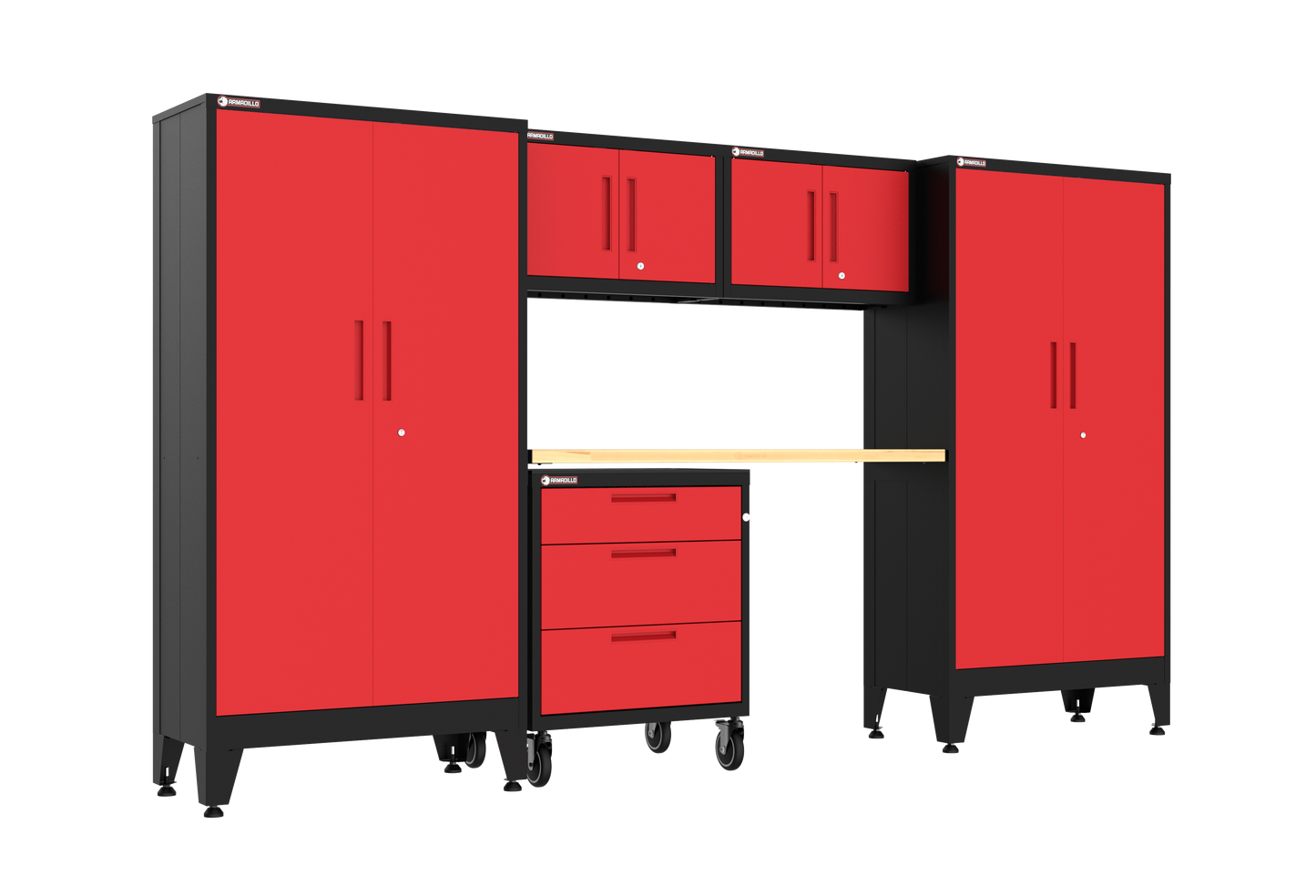 6-Piece Garage Cabinet Storage and Organization Set with Wheels in Red