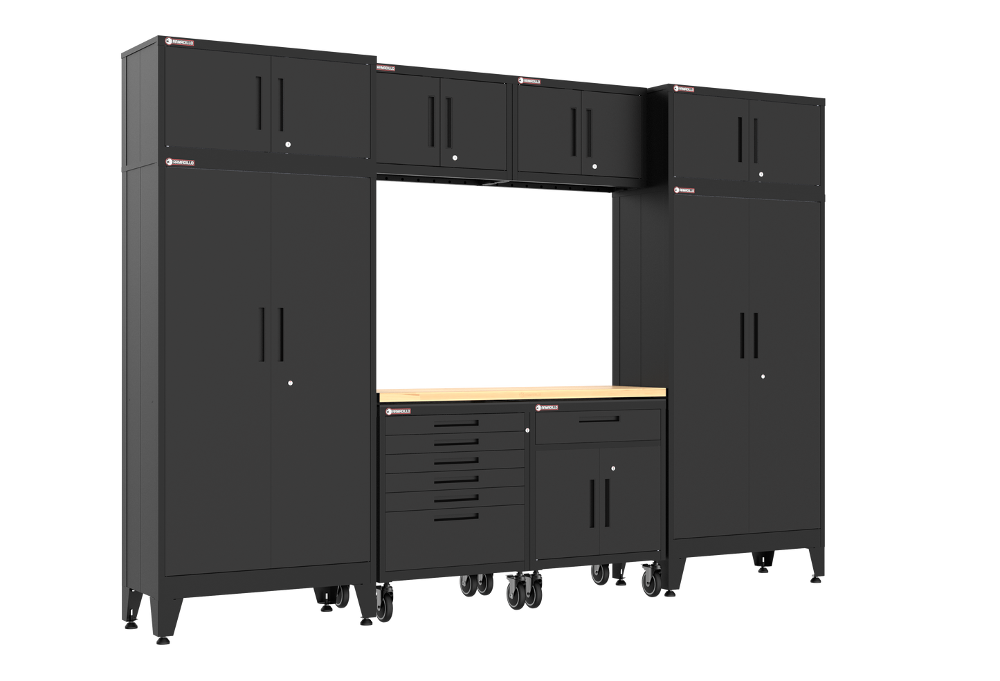 9-Piece Garage Cabinet Storage and Organization Set with Wheels in Black