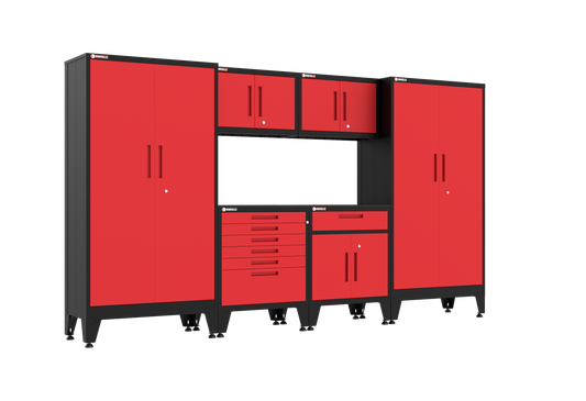 6-Piece Garage Cabinet Storage and Organization Set with Levelers in Red