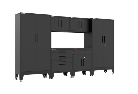 6-Piece Garage Cabinet Storage and Organization Set with Levelers in Black