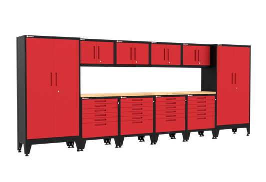 12-Piece Garage Cabinet Storage and Organization Set with Levelers in Red