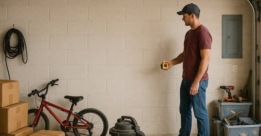 Man in garage to measure for cabinets. | Armadillo Tough