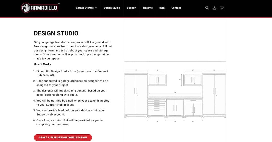 Free garage design studio services start page. | Armadillo Tough