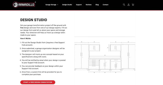 Free garage design studio services start page. | Armadillo Tough