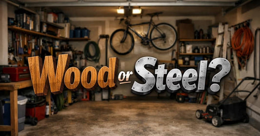 Garage with text: Wood or Steel? | Armadillo Tough