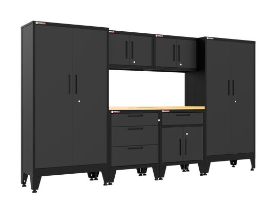 7-Piece Garage Cabinet Storage and Organization Set with Levelers in Black