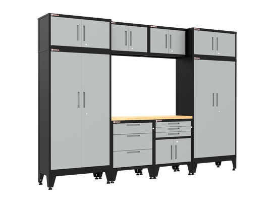 9-Piece Garage Cabinet Storage and Organization Set with Levelers in Gray