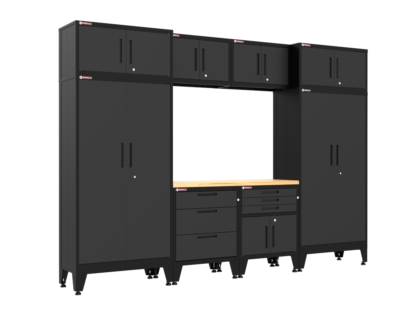 9-Piece Garage Cabinet Storage and Organization Set with Levelers in Black