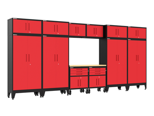 13-Piece Garage Cabinet Storage and Organization Set with Wheels in Red