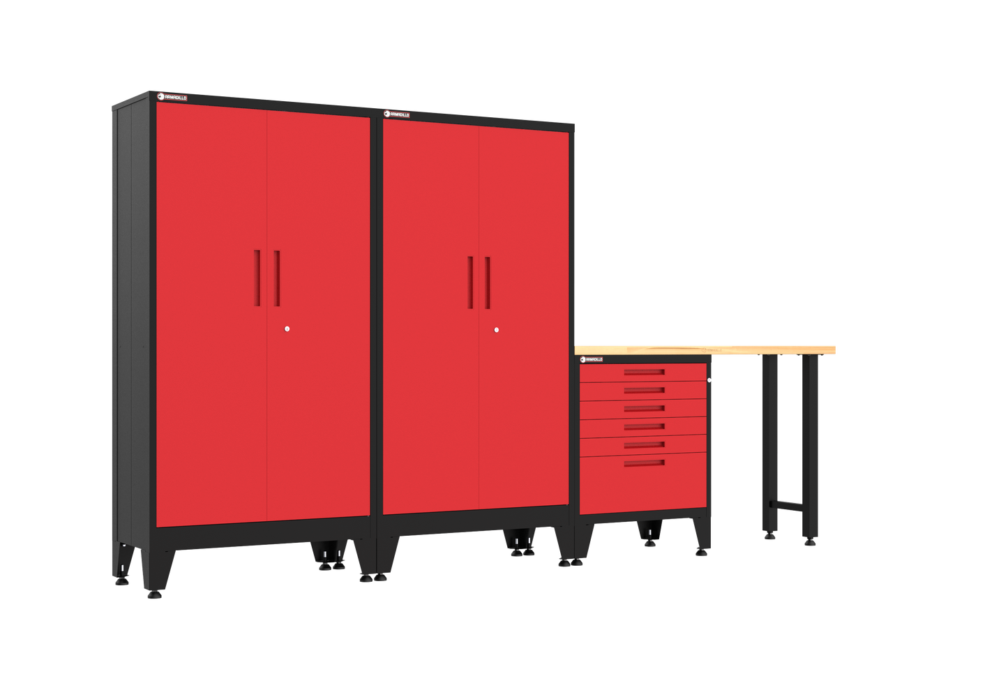 4-Piece Garage Cabinet Storage and Organization Set with Levelers in Red