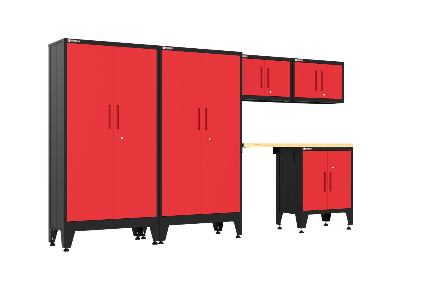 6-Piece Garage Cabinet Storage and Organization Set with Levelers in Red