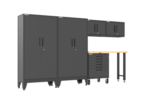 6-Piece Garage Cabinet Storage and Organization Set with Wheels in Black