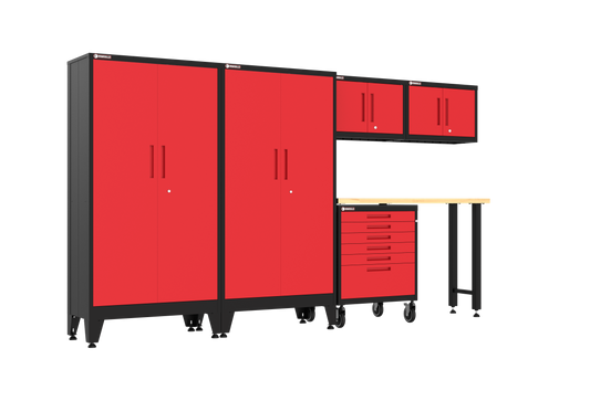 6-Piece Garage Cabinet Storage and Organization Set with Wheels in Red