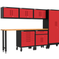 7-Piece Garage Cabinet Storage and Organization Set with Wheels in Red