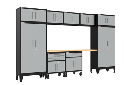 Armadillo Tough 10-Piece Garage Cabinet Storage and Organization Set with Wheels in Grey