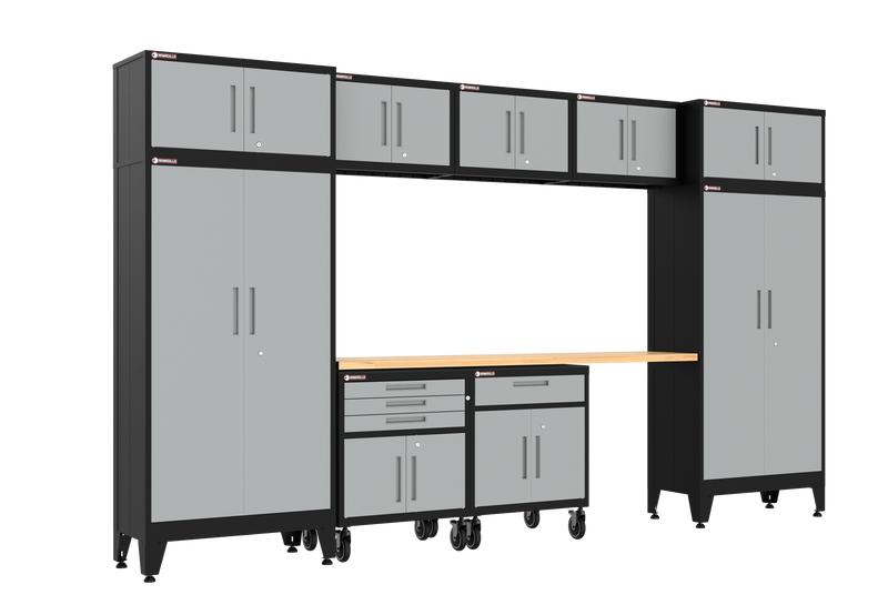 Armadillo Tough 10-Piece Garage Cabinet Storage and Organization Set with Wheels in Grey