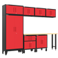 8-Piece Garage Cabinet Storage and Organization Set with Wheels in Red