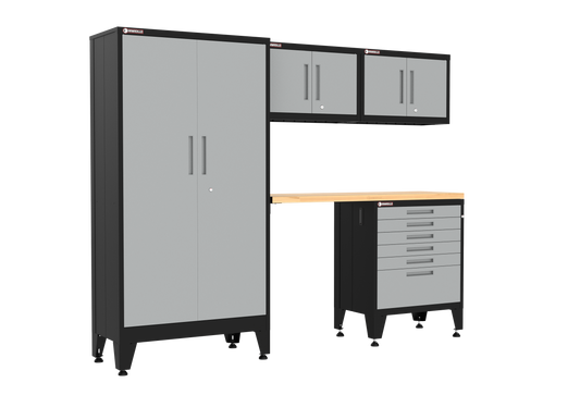 5-Piece Garage Cabinet Storage and Organization Set with Levelers in Grey