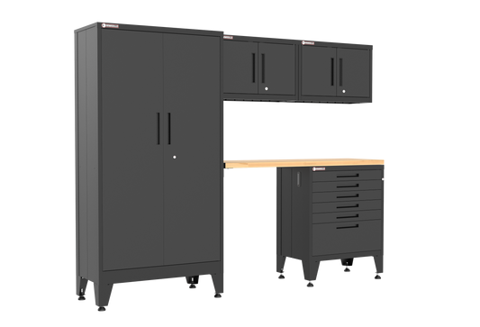 5-Piece Garage Cabinet Storage and Organization Set with Levelers in Black