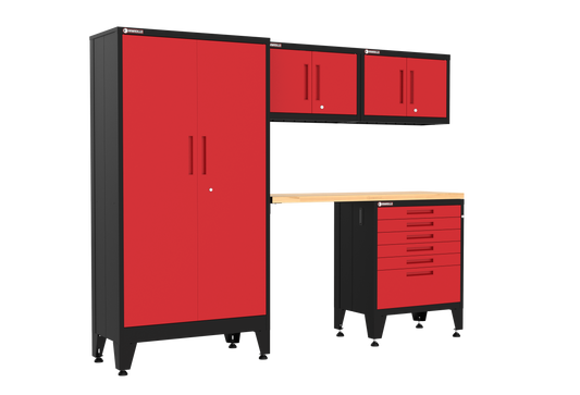 5-Piece Garage Cabinet Storage and Organization Set with Levelers in Red