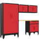 5-Piece Garage Cabinet Storage and Organization Set with Levelers in Red