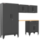5-Piece Garage Cabinet Storage and Organization Set with Levelers in Black