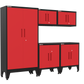 5-Piece Garage Cabinet Storage and Organization Set with Levelers in Red