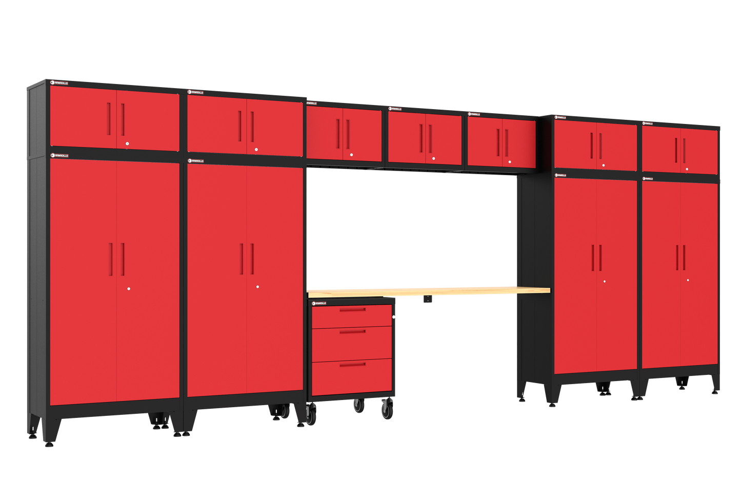 13-Piece Garage Cabinet Storage and Organization Set with Wheels in Red