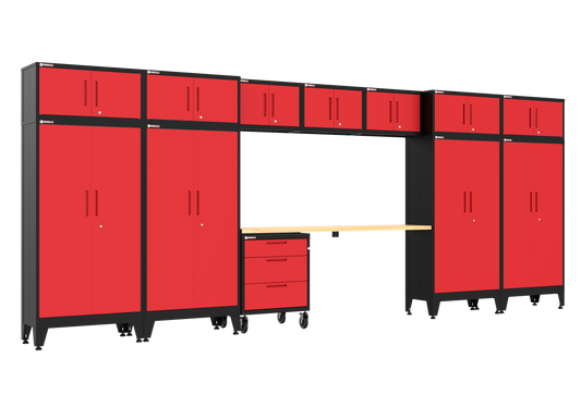 13-Piece Garage Cabinet Storage and Organization Set with Wheels in Red
