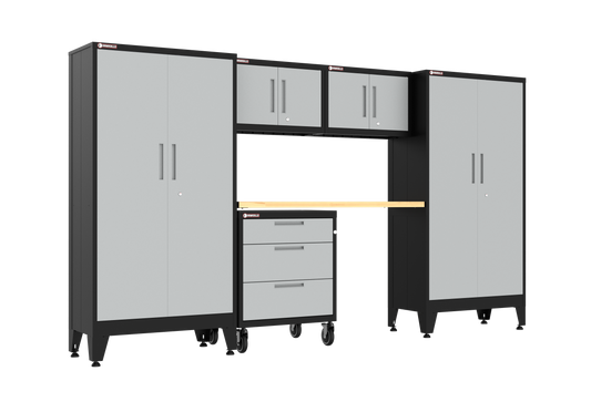 6-Piece Garage Cabinet Storage and Organization Set with Wheels in Gray