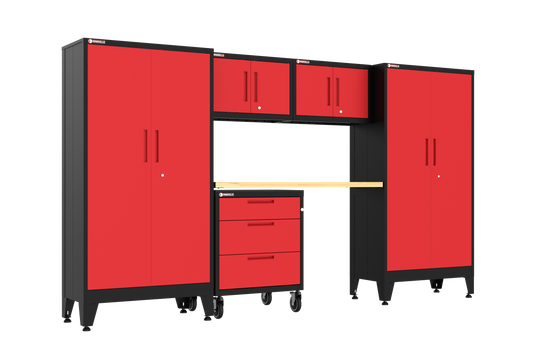 6-Piece Garage Cabinet Storage and Organization Set with Wheels in Red