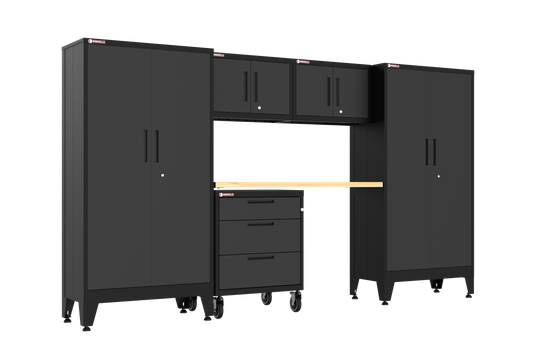 6-Piece Garage Cabinet Storage and Organization Set with Wheels in Black