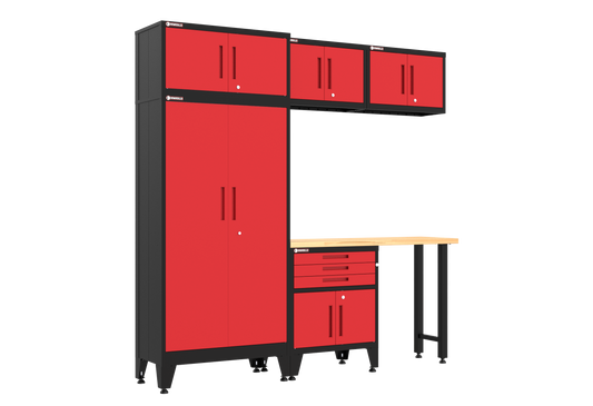 6-Piece Garage Cabinet Storage and Organization Set in Red